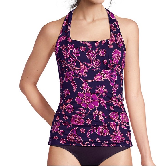 Lands end Floral Halter Tankini Swim Top - Pink and Purple - Picture 6 of 8
